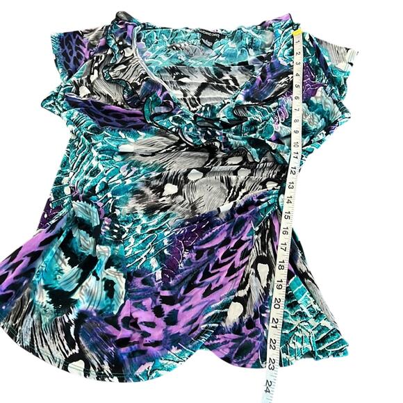 Luciano Dante Colorful Slinky Knit Surplice Top Blouse Woman Size Large Stretch - Picture 9 of 9